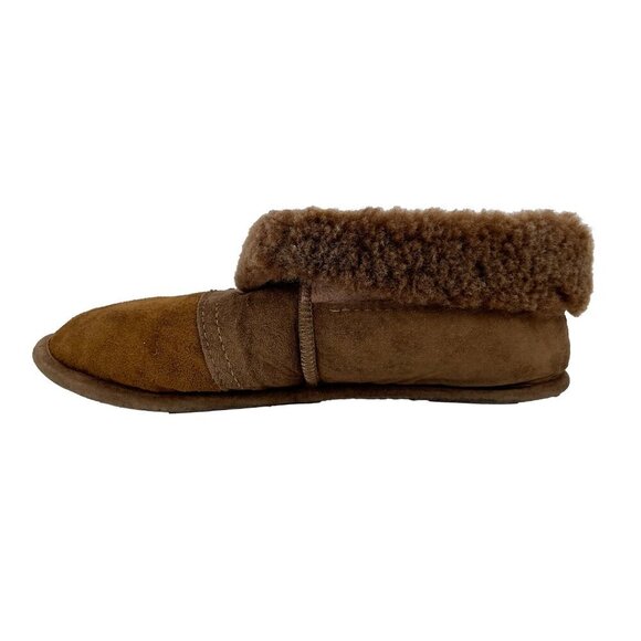 GRAVEL FOURRURES Made in Canada Brown Suede Slippers With Sheepskin Lining 7 - Picture 11 of 13
